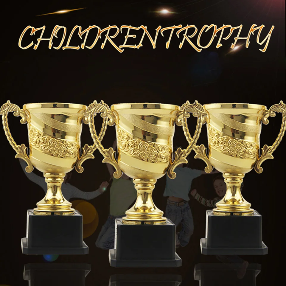 12pcs Golden Mini Award Trophy Plastic Reward Prizes Decor Kindergarten Kids Gif 